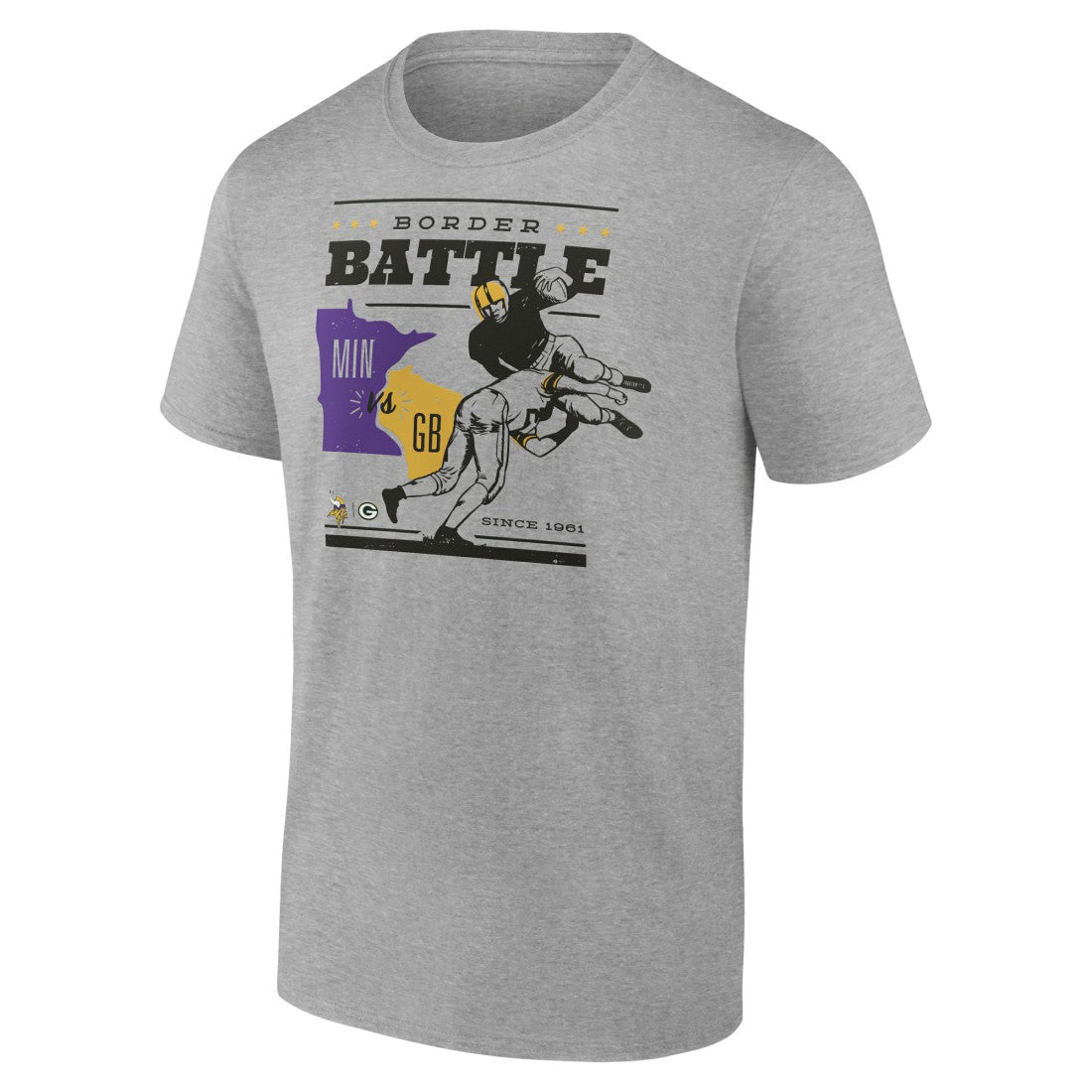 Minnesota Vikings vs. Green Bay Packers Battle Border T-Shirt - Heather Gray - NFL