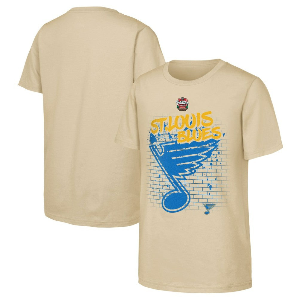 St. Louis Blues Youth 2025 NHL Winter Classic Street Art T-Shirt - Tan | NHL Clearance