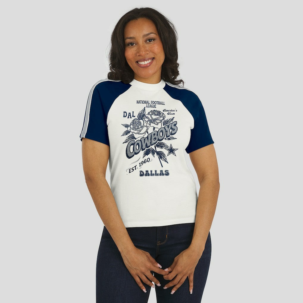 Dallas Cowboys WEAR by Erin Andrews Women's Sleeve Stripe Distressed Raglan T-Shirt - White - NFL