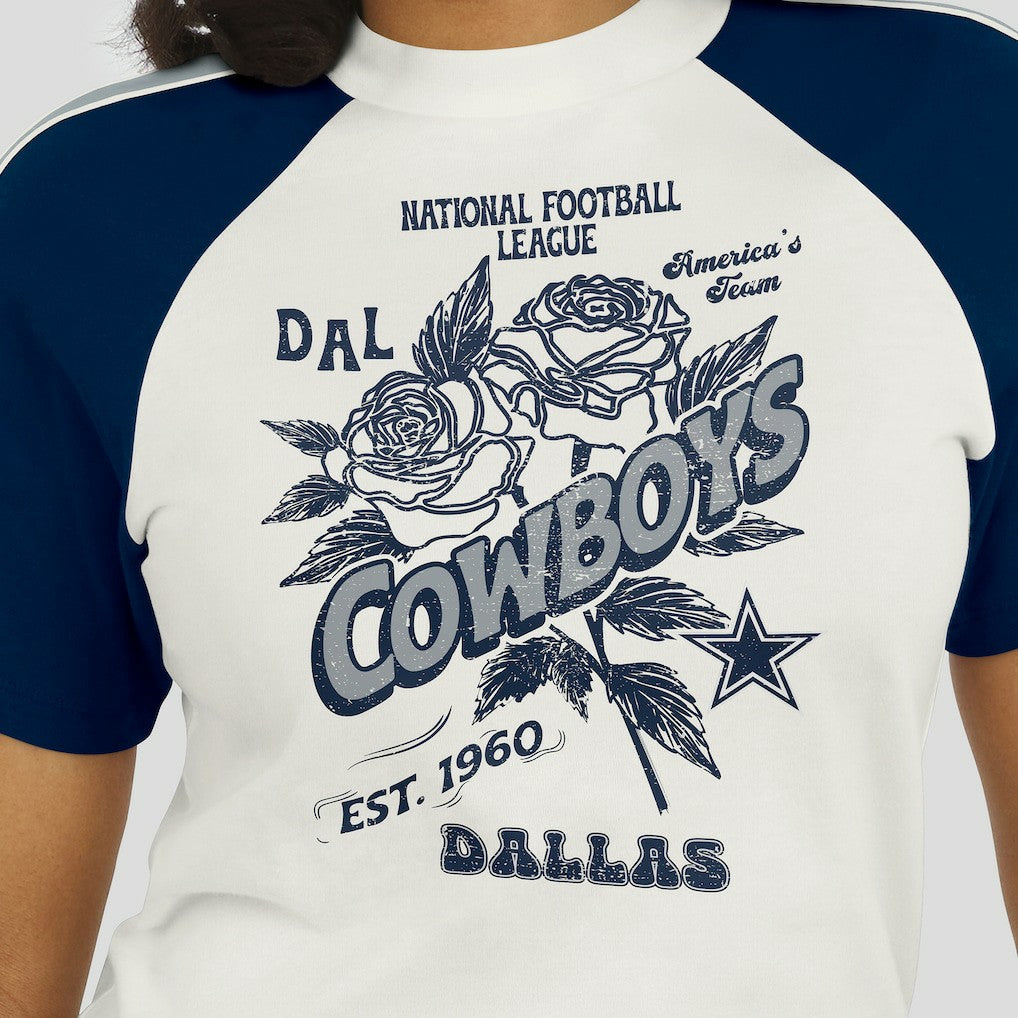 Dallas Cowboys WEAR by Erin Andrews Women's Sleeve Stripe Distressed Raglan T-Shirt - White - NFL