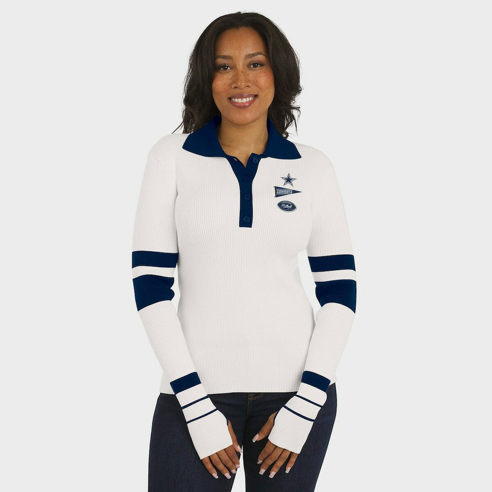 Dallas Cowboys WEAR by Erin Andrews Women's Ribbed Henley Polo Sweater - White - NFL