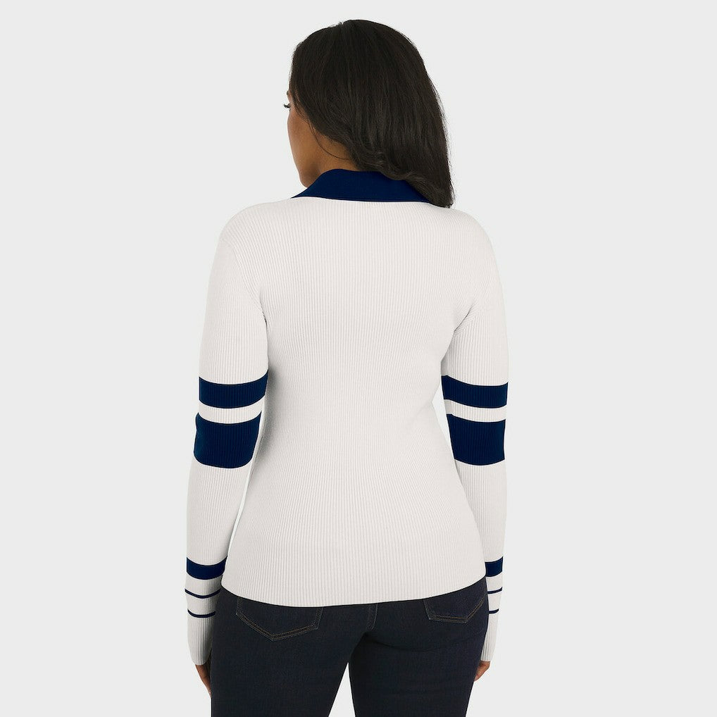 Dallas Cowboys WEAR by Erin Andrews Women's Ribbed Henley Polo Sweater - White - NFL