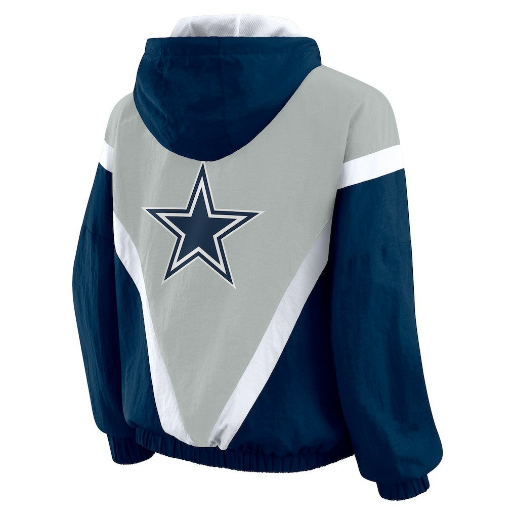 Dallas Cowboys WEAR by Erin Andrews Women's Plus Size Retro Crinkle Full-Zip Hoodie Windbreaker Jacket - Navy/Gray - NFL