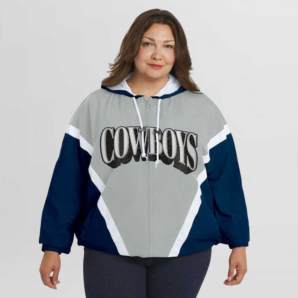 Dallas Cowboys WEAR by Erin Andrews Women's Plus Size Retro Crinkle Full-Zip Hoodie Windbreaker Jacket - Navy/Gray - NFL
