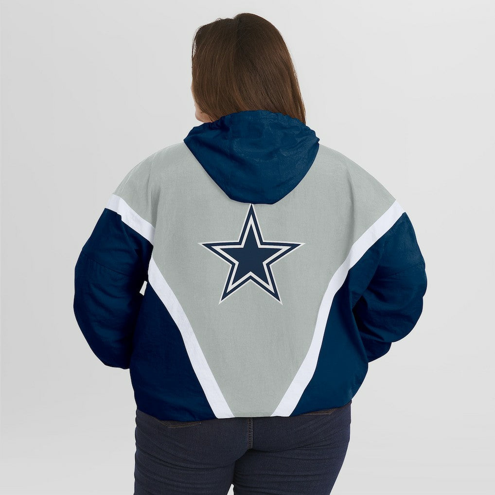 Dallas Cowboys WEAR by Erin Andrews Women's Plus Size Retro Crinkle Full-Zip Hoodie Windbreaker Jacket - Navy/Gray - NFL
