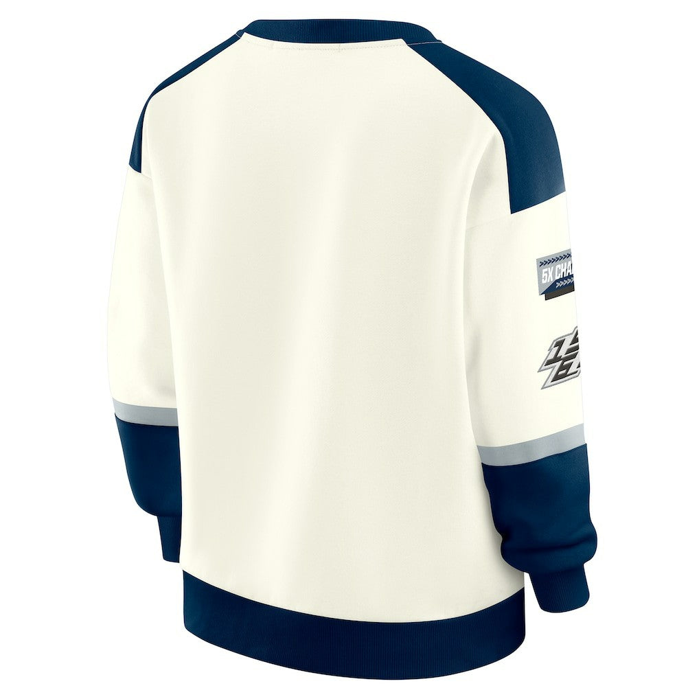 Dallas Cowboys WEAR by Erin Andrews Women's Racing Crew V-Neck Sweatshirt - Cream - NFL