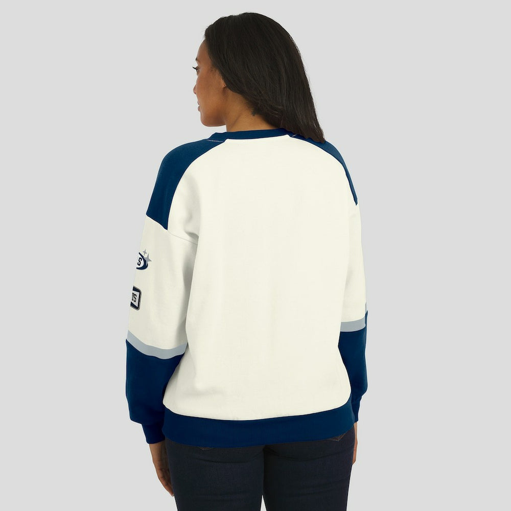 Dallas Cowboys WEAR by Erin Andrews Women's Racing Crew V-Neck Sweatshirt - Cream - NFL
