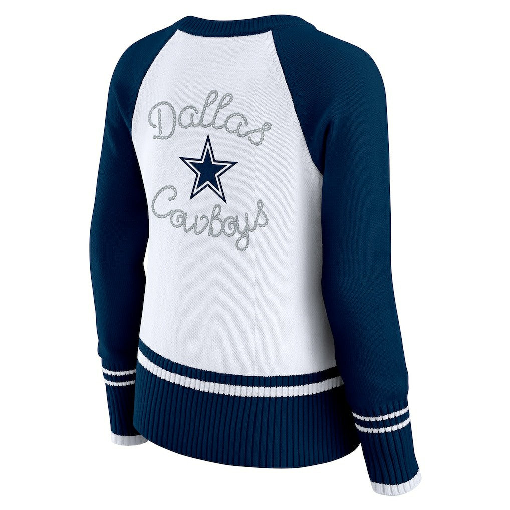 Dallas Cowboys WEAR by Erin Andrews Women's Colorblock Raglan Sweater - White/Navy - NFL