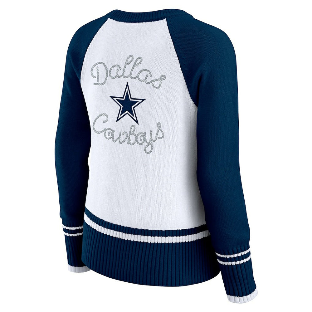 Dallas Cowboys WEAR by Erin Andrews Women's Colorblock Raglan Sweater - White/Navy - NFL