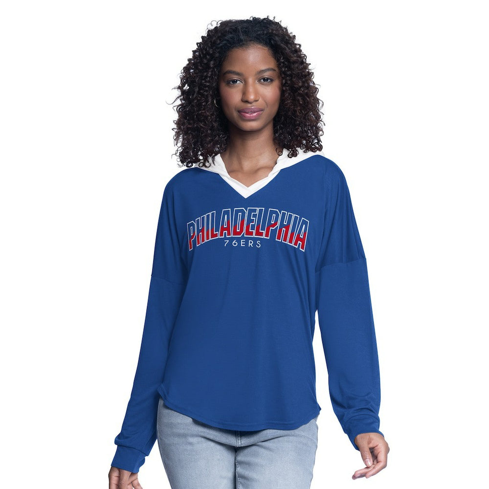 Philadelphia 76ers G-III 4Her by Carl Banks Women's Bench Player Oversized Long Sleeve Hooded Top Royal