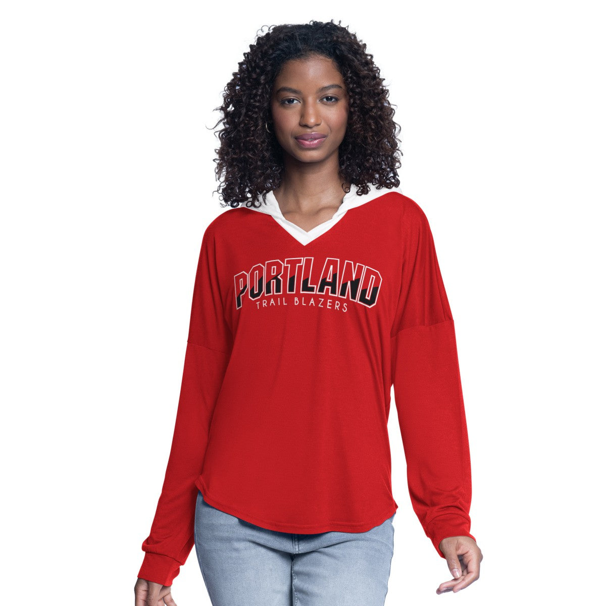 Portland Trail Blazers G-III 4Her by Carl Banks Women's Bench Player Oversized Long Sleeve Hooded Top Red
