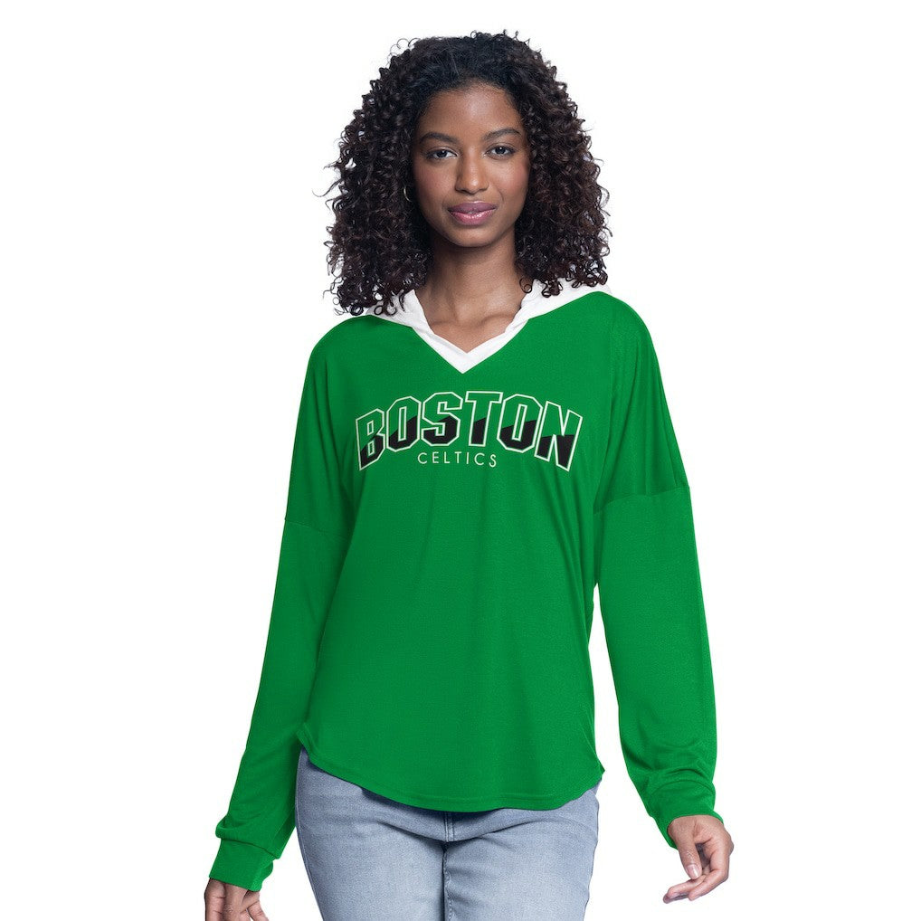 Boston Celtics G-III 4Her by Carl Banks Women's Bench Player Oversized Long Sleeve Hooded Top Kelly Green
