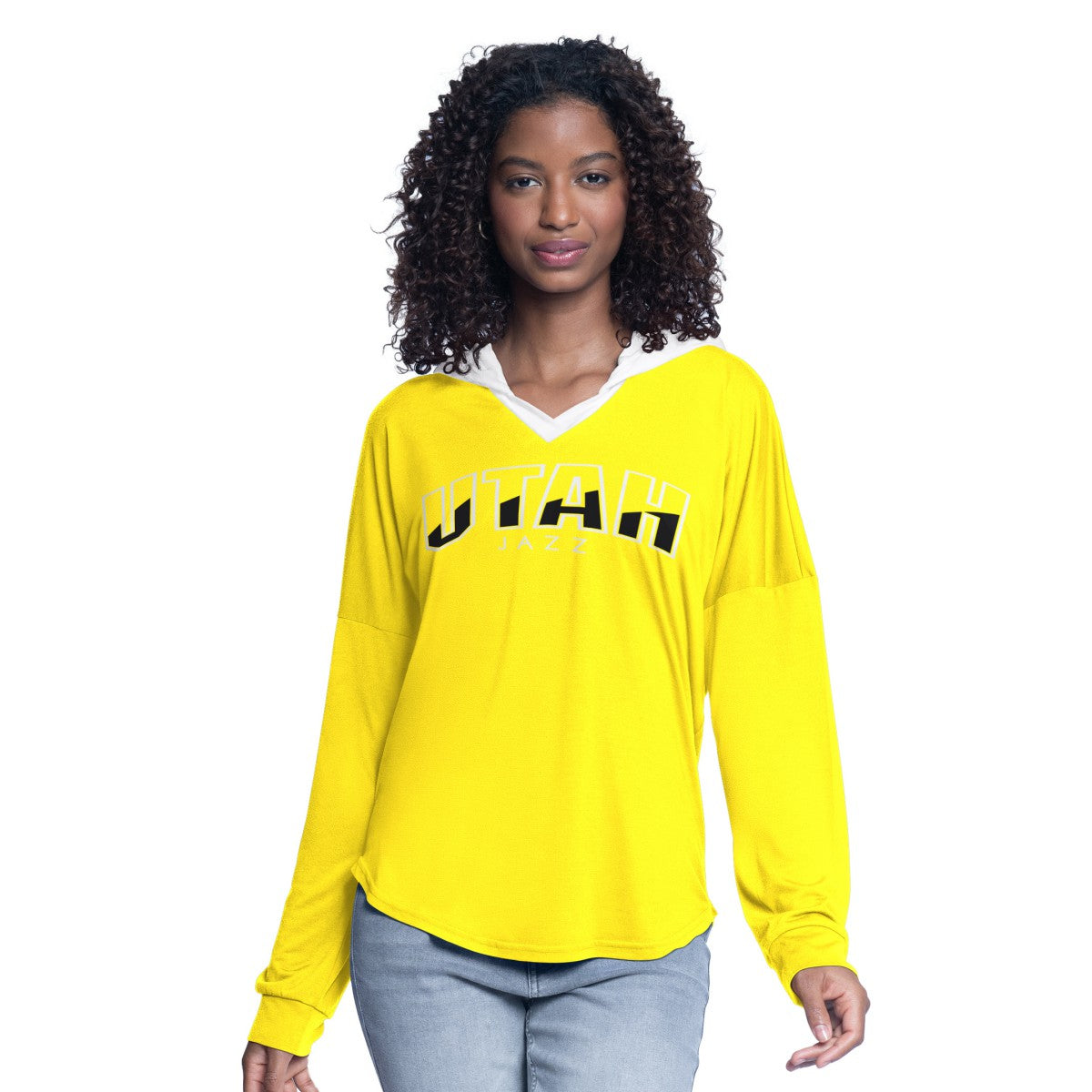 Utah Jazz G-III 4Her by Carl Banks Women's Bench Player Oversized Long Sleeve Hooded Top Gold