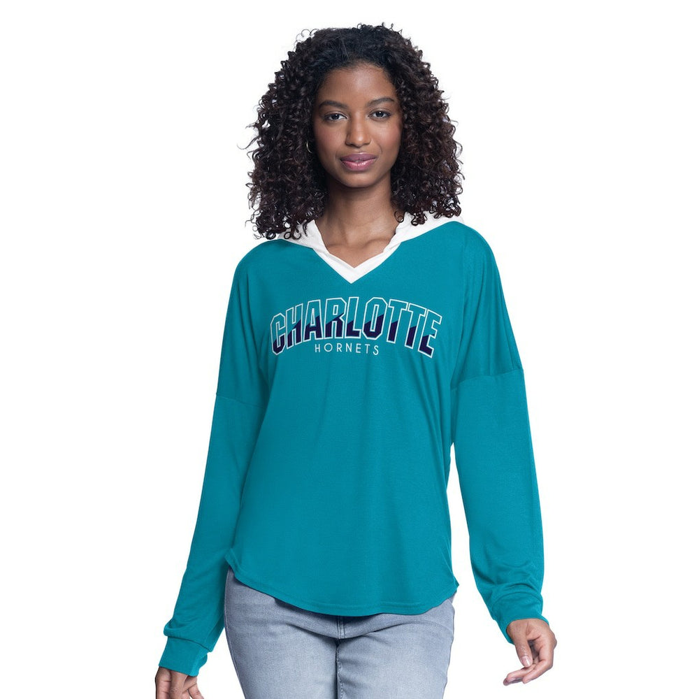 Charlotte Hornets G-III 4Her by Carl Banks Women's Bench Player Oversized Long Sleeve Hooded Top Teal