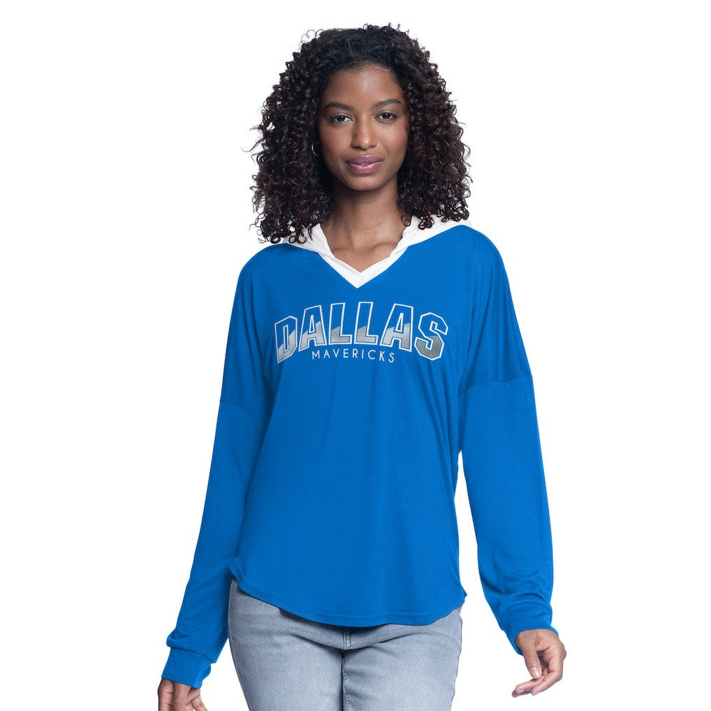 Dallas Mavericks G-III 4Her by Carl Banks Women's Bench Player Oversized Long Sleeve Hooded Top Blue