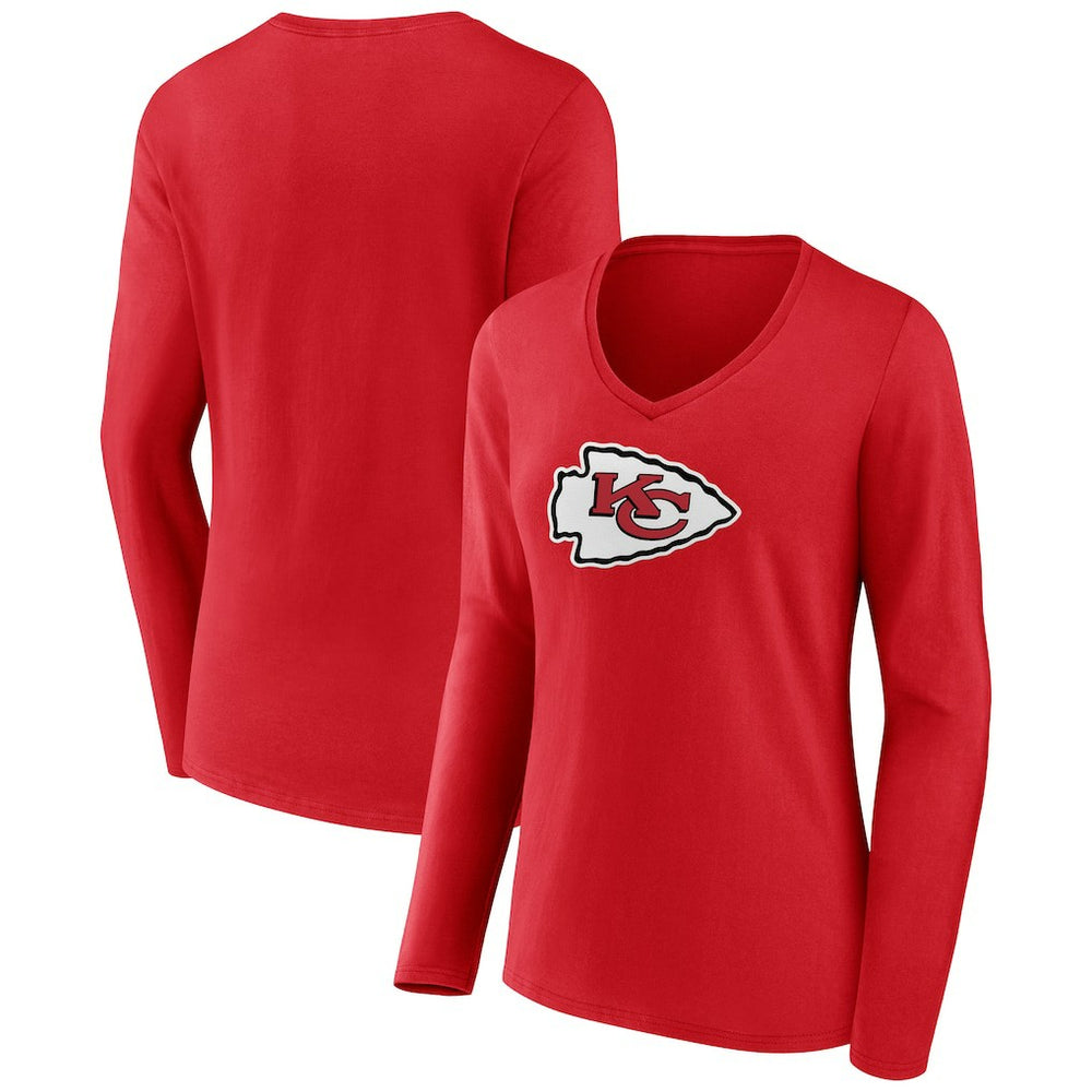 Kansas City Chiefs Women's Primary Logo Long Sleeve V-Neck T-Shirt - Red - NFL