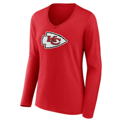 Kansas City Chiefs Women's Primary Logo Long Sleeve V-Neck T-Shirt - Red - NFL