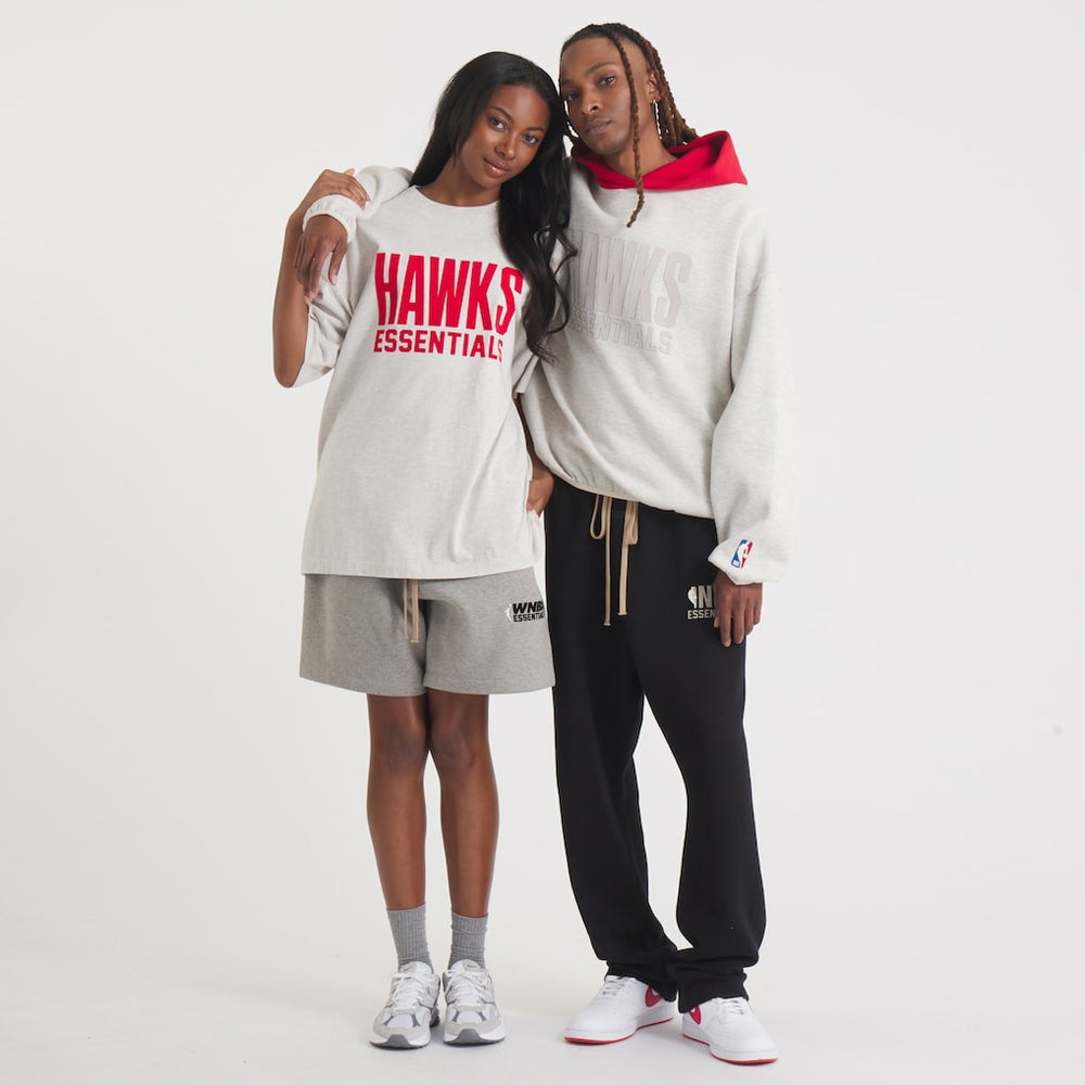 Atlanta Hawks Fear of God Unisex NBA x ESSENTIALS Pullover Hoodie Heather Gray