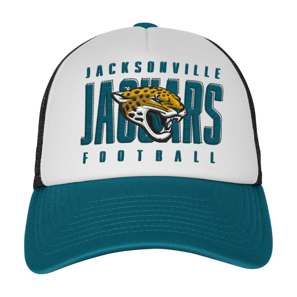 Jacksonville Jaguars Youth Essentials Trucker Adjustable Hat - White/Teal - NFL
