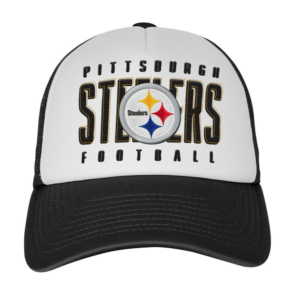 Pittsburgh Steelers Youth Essentials Trucker Adjustable Hat - White/Black - NFL