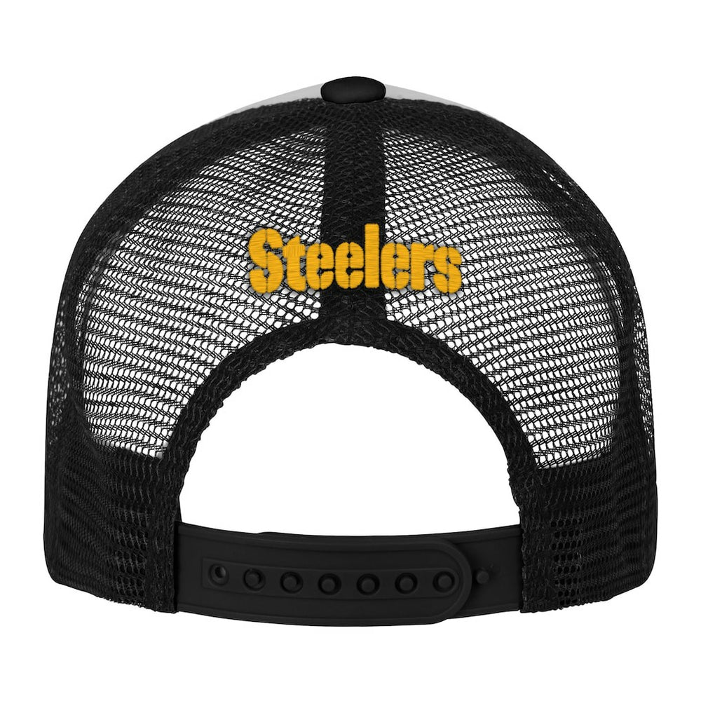 Pittsburgh Steelers Youth Essentials Trucker Adjustable Hat - White/Black - NFL