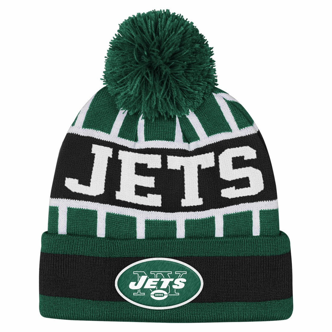 New York Jets Outerstuff Youth Go Fast Cuffed Knit Hat with Pom - Green - NFL