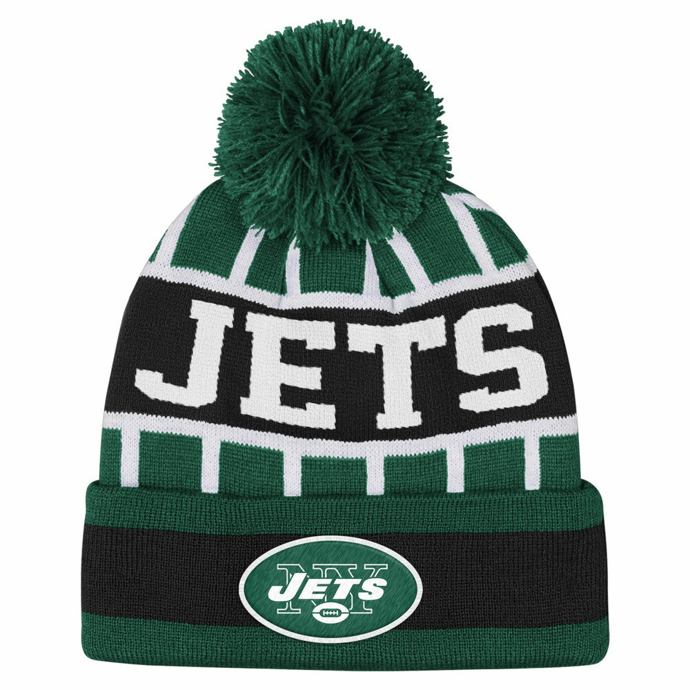 New York Jets Outerstuff Youth Go Fast Cuffed Knit Hat with Pom - Green - NFL