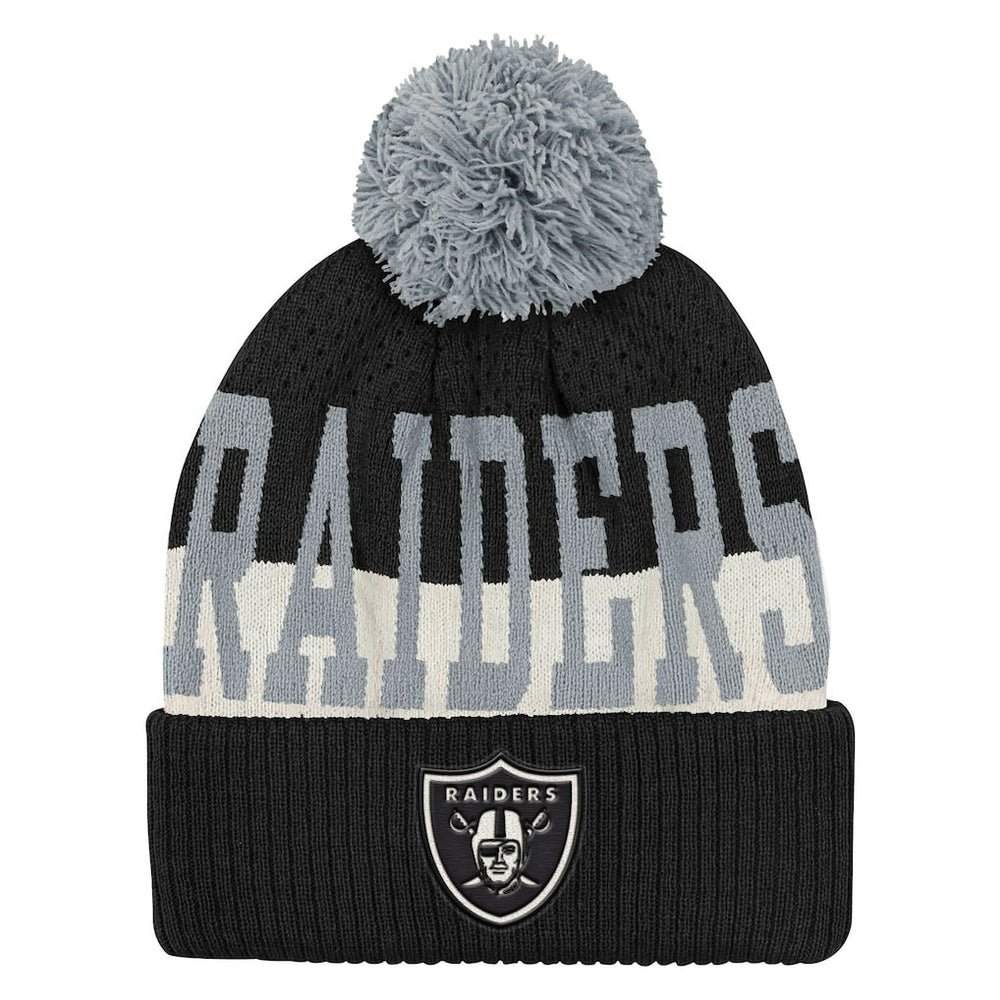 Las Vegas Raiders Outerstuff Youth Modern Fan Cuffed Knit Hat with Pom - Black - NFL