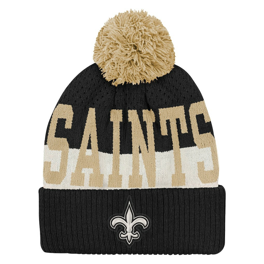 New Orleans Saints Outerstuff Youth Modern Fan Cuffed Knit Hat with Pom - Black - NFL