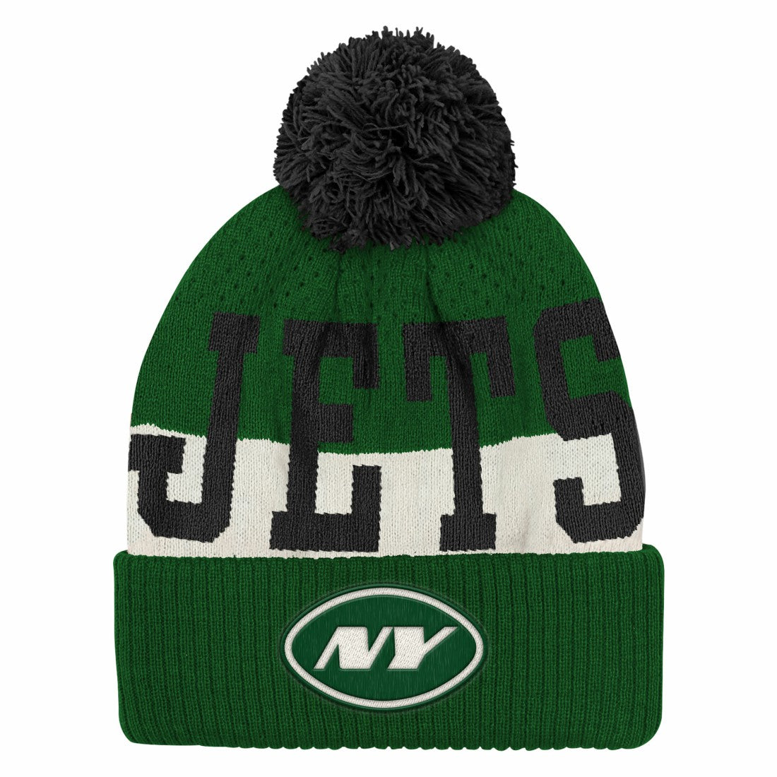 New York Jets Outerstuff Youth Modern Fan Cuffed Knit Hat with Pom - Green - NFL