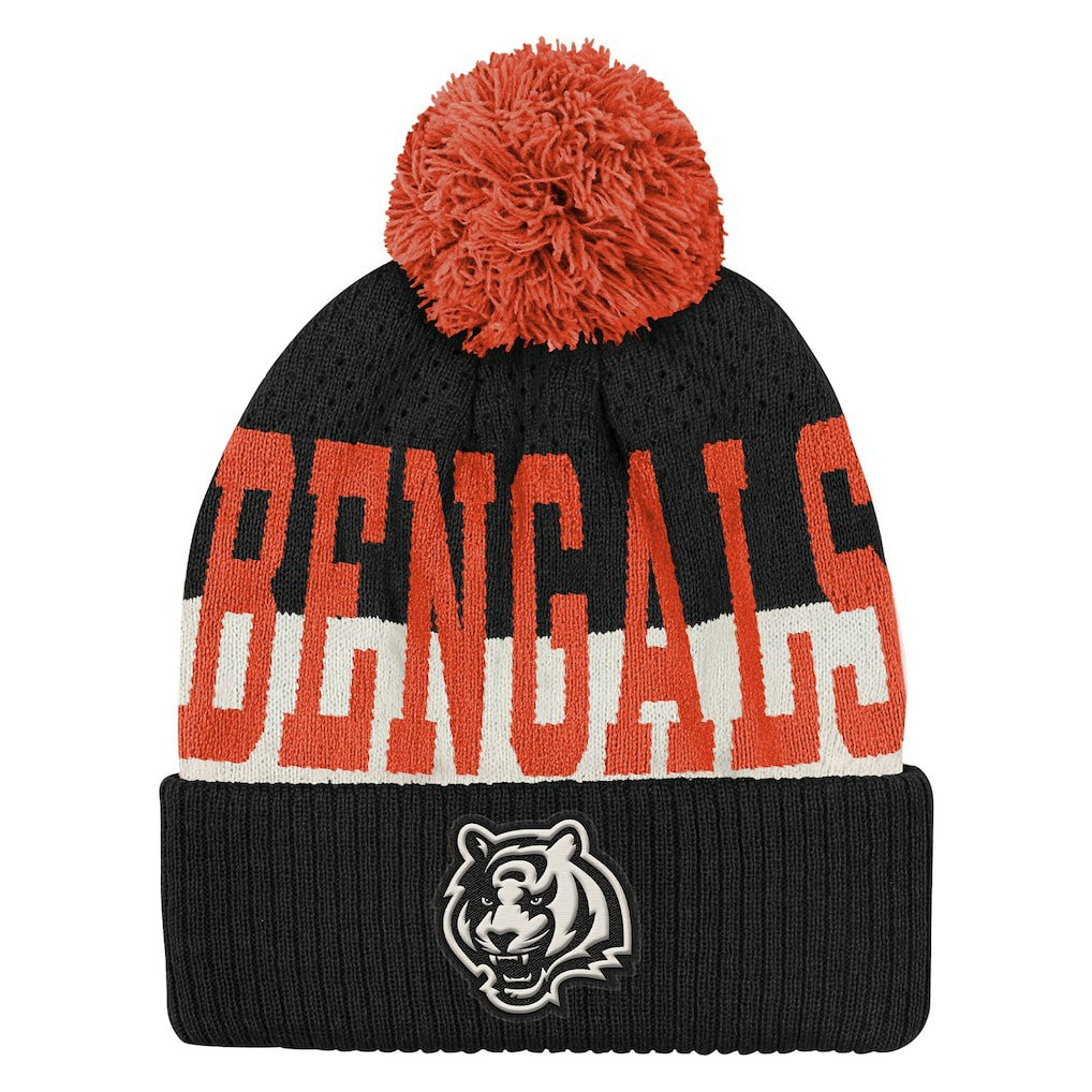 Cincinnati Bengals Outerstuff Youth Modern Fan Cuffed Knit Hat with Pom - Black - NFL