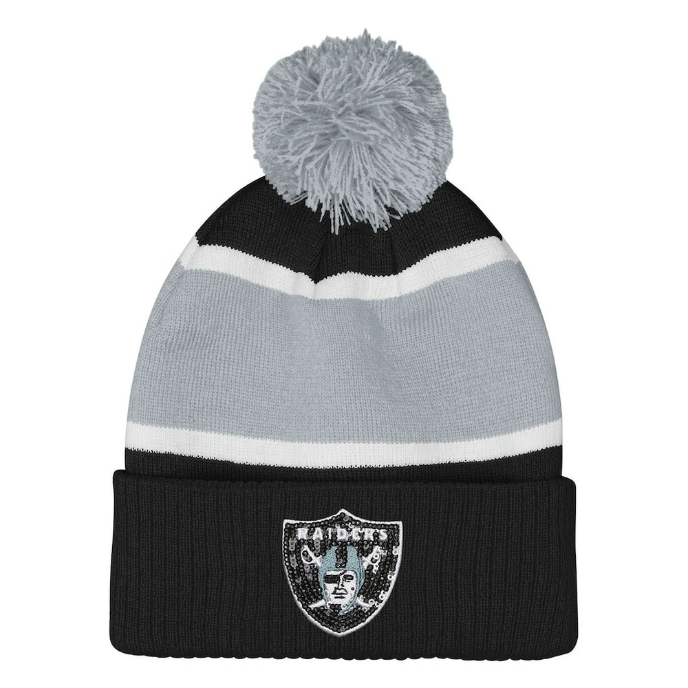 Las Vegas Raiders Outerstuff Girls Let's Play Cuffed Knit Hat with Pom - Black - NFL