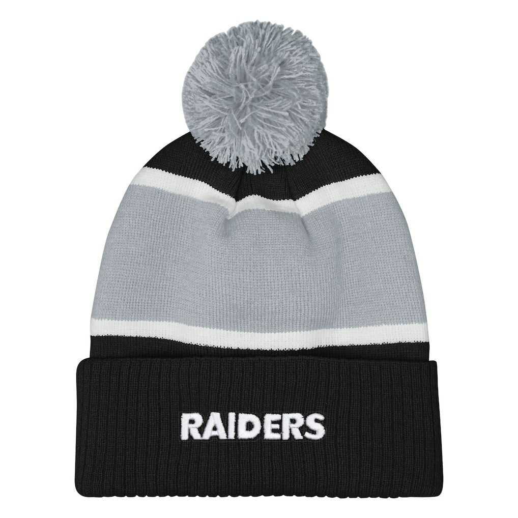 Las Vegas Raiders Outerstuff Girls Let's Play Cuffed Knit Hat with Pom - Black - NFL