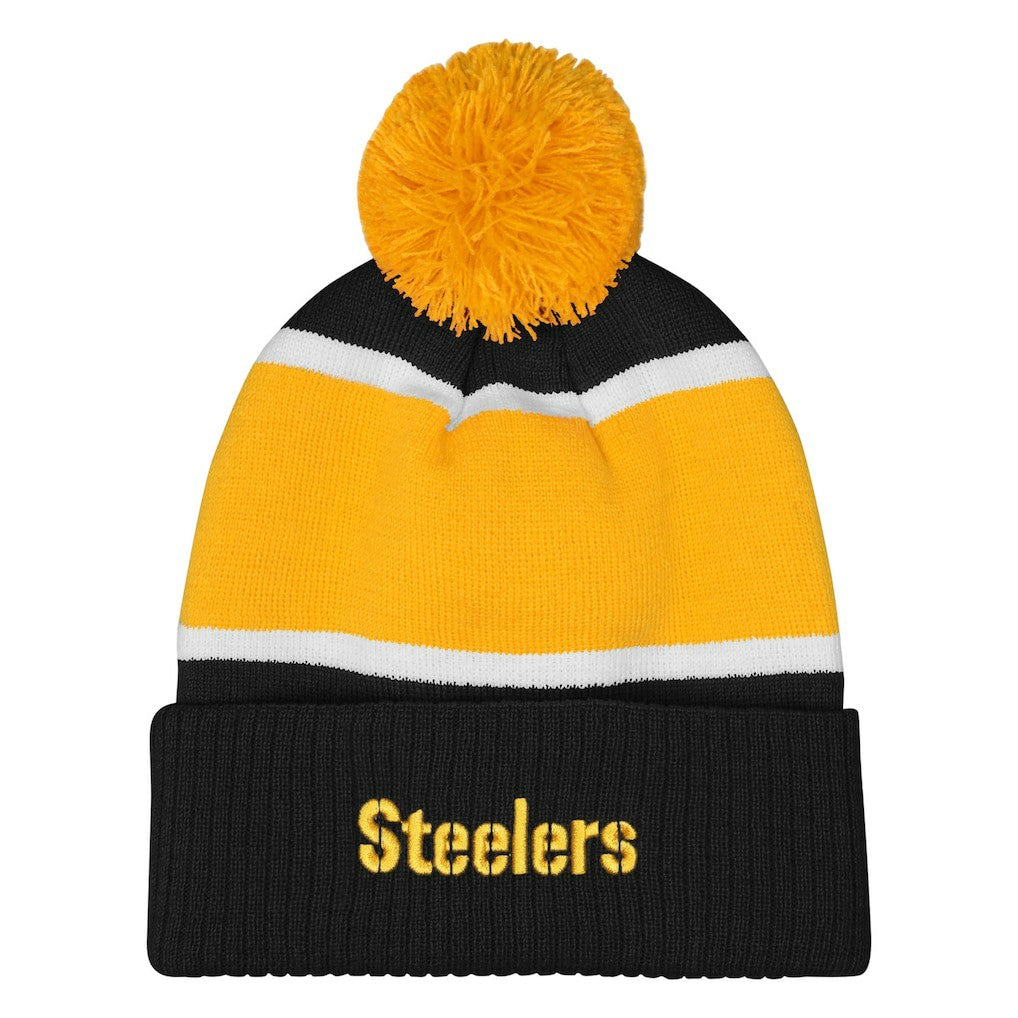 Pittsburgh Steelers Outerstuff Girls Let's Play Cuffed Knit Hat with Pom - Black - NFL