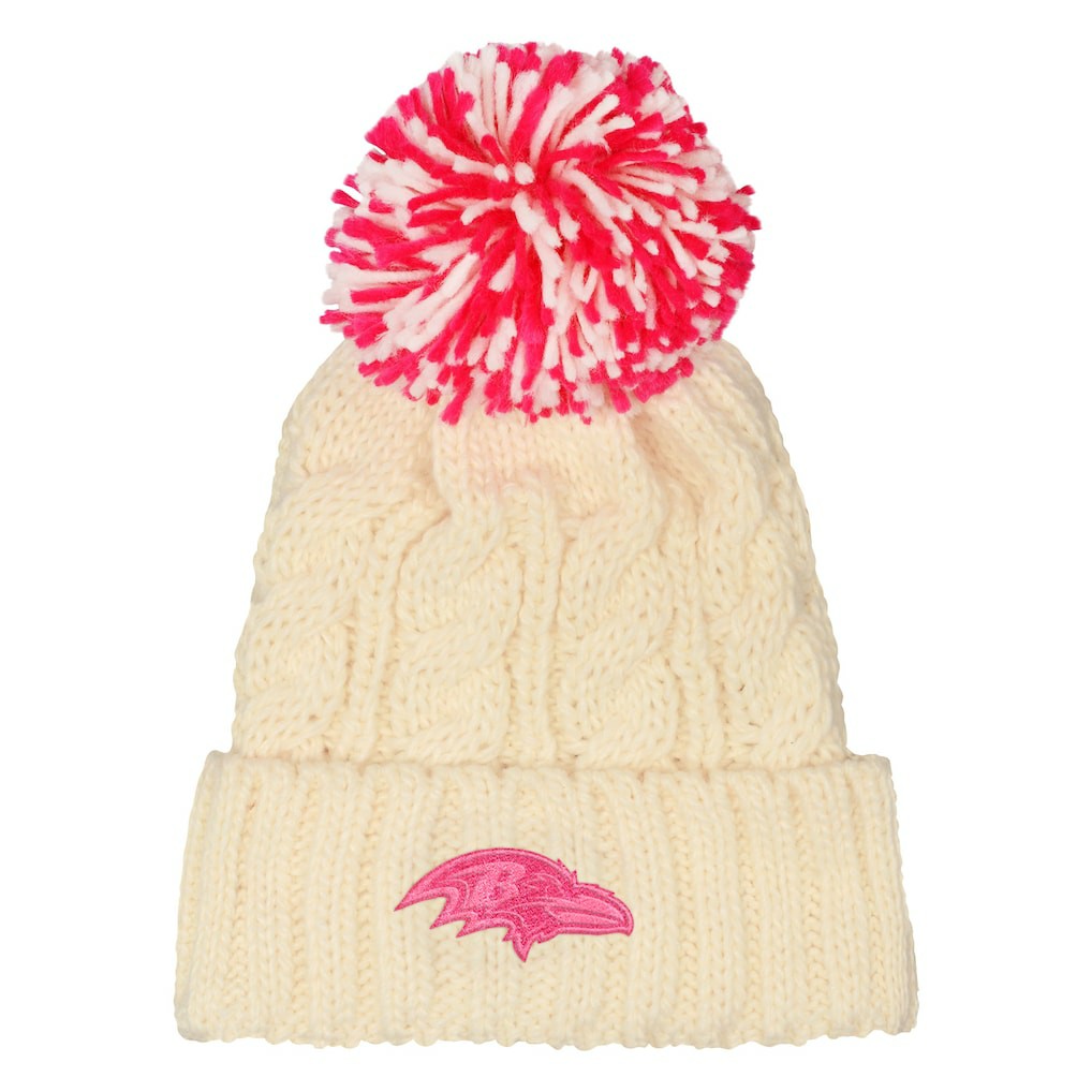 Baltimore Ravens Outerstuff Girls Cable Cuffed Knit Hat with Pom - White - NFL