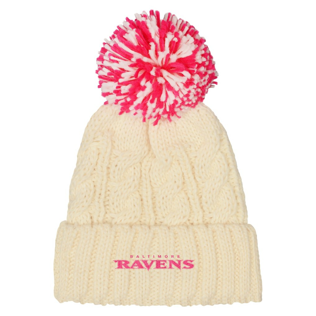 Baltimore Ravens Outerstuff Girls Cable Cuffed Knit Hat with Pom - White - NFL