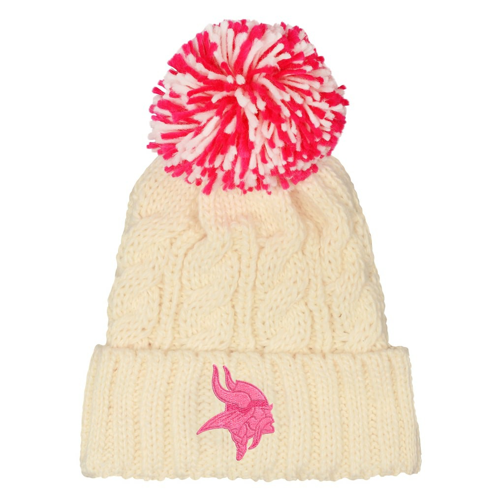 Minnesota Vikings Outerstuff Girls Cable Cuffed Knit Hat with Pom - White - NFL
