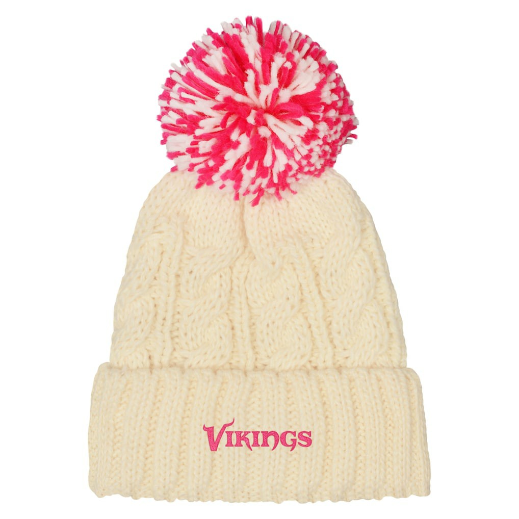 Minnesota Vikings Outerstuff Girls Cable Cuffed Knit Hat with Pom - White - NFL