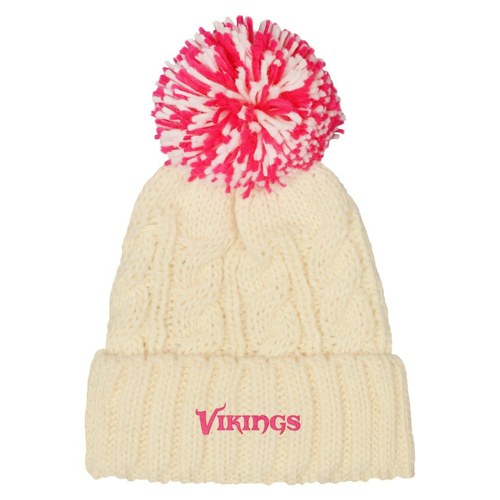 Minnesota Vikings Outerstuff Girls Cable Cuffed Knit Hat with Pom - White - NFL