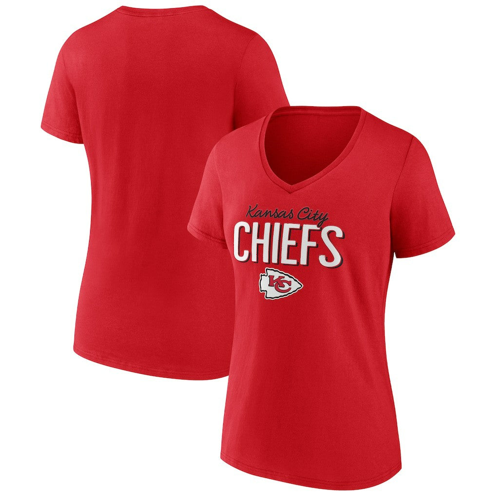 Kansas City Chiefs Women's Nostalgia V-Neck T-Shirt - Red - NFL
