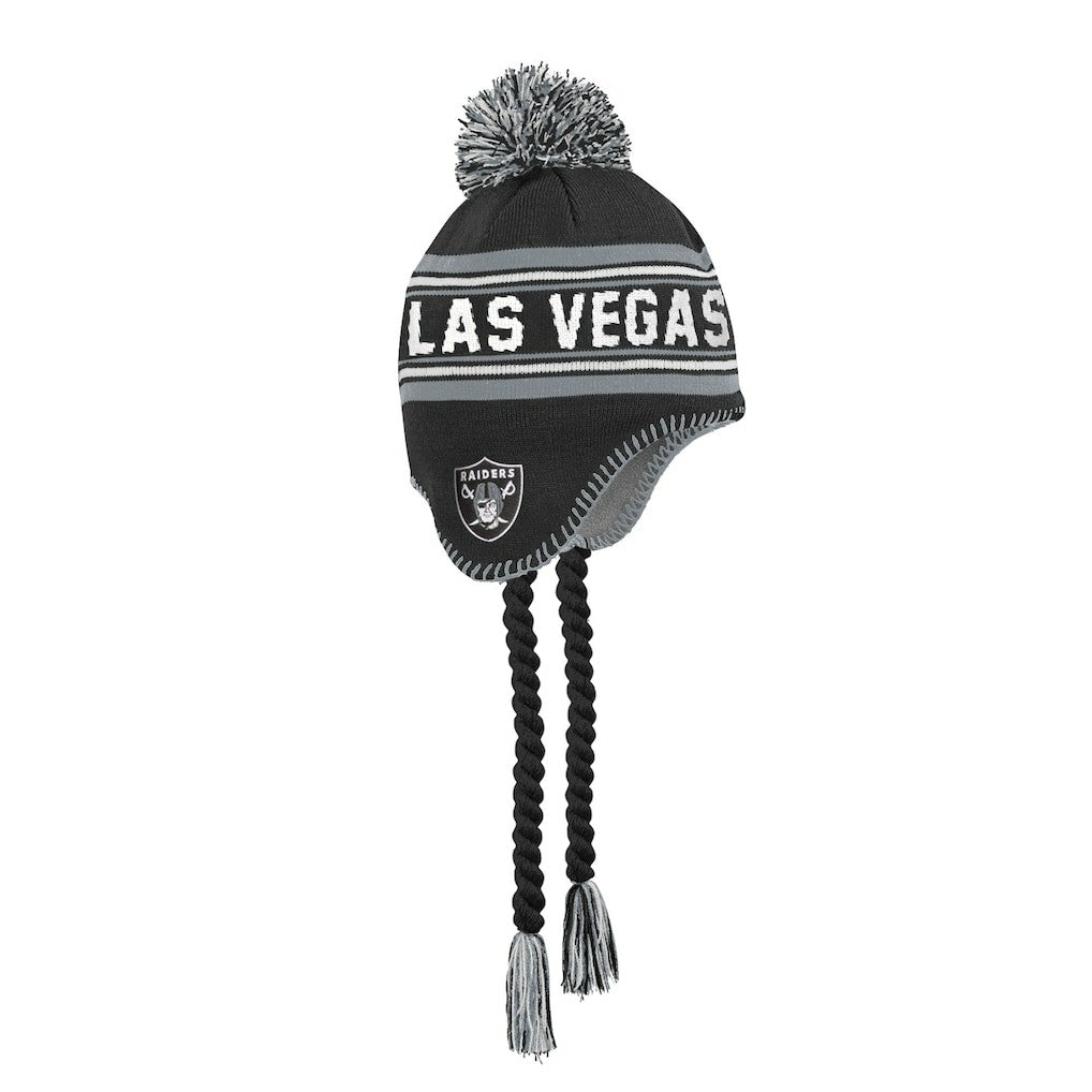 Las Vegas Raiders Outerstuff Youth Jacquard Tassel Knit Hat with Pom - Black - NFL