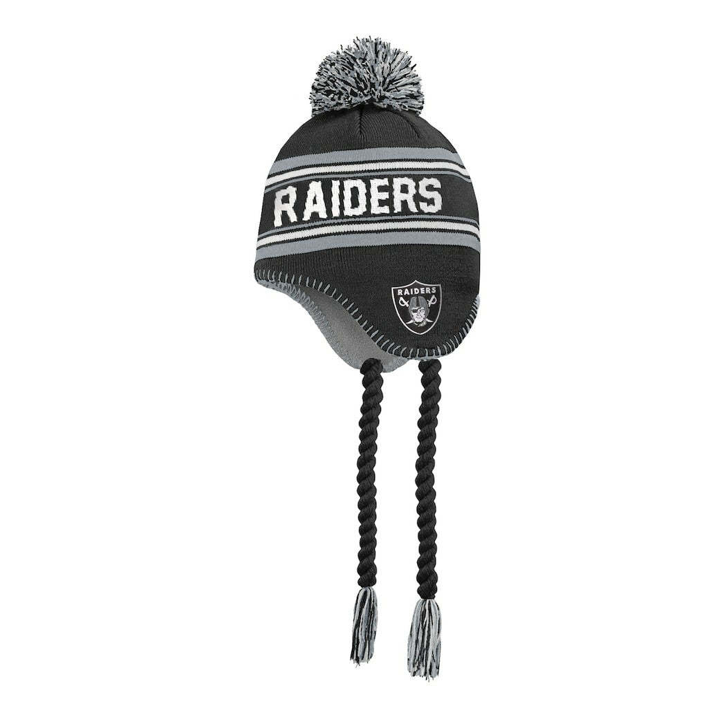 Las Vegas Raiders Outerstuff Youth Jacquard Tassel Knit Hat with Pom - Black - NFL