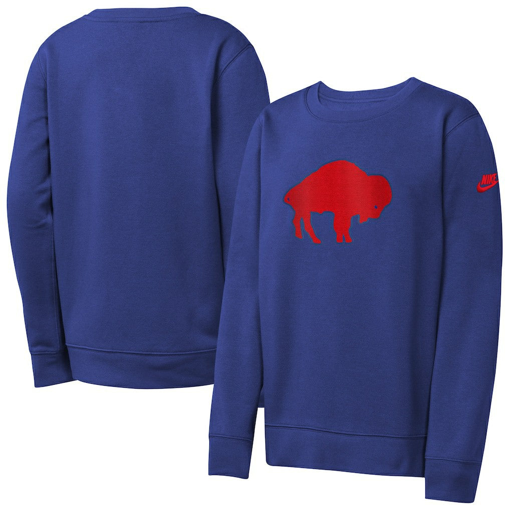 Buffalo Bills Youth Rewind Essential Pullover Crewneck Sweatshirt - Royal - Nike