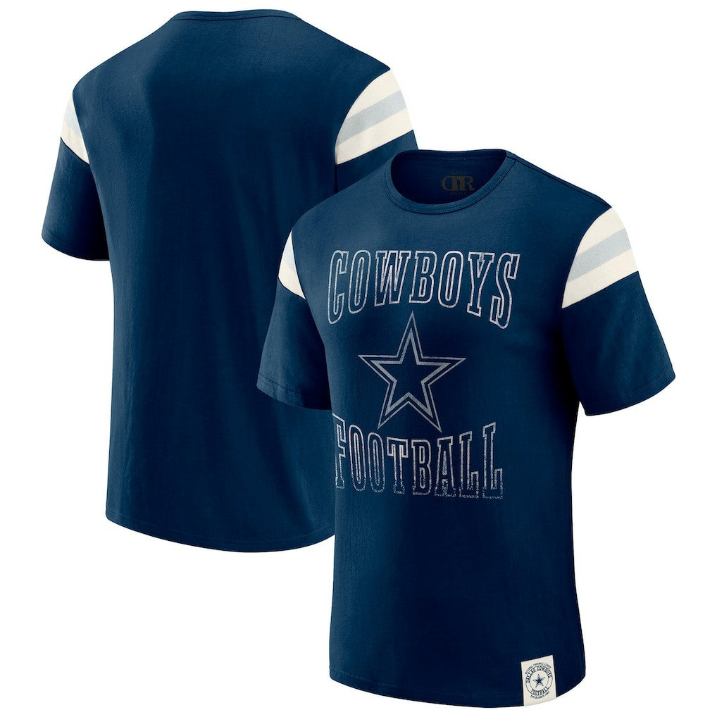 Dallas Cowboys Darius Rucker Collection Distressed Throwback Shoulder Stripe T-Shirt - Navy - Fanatics