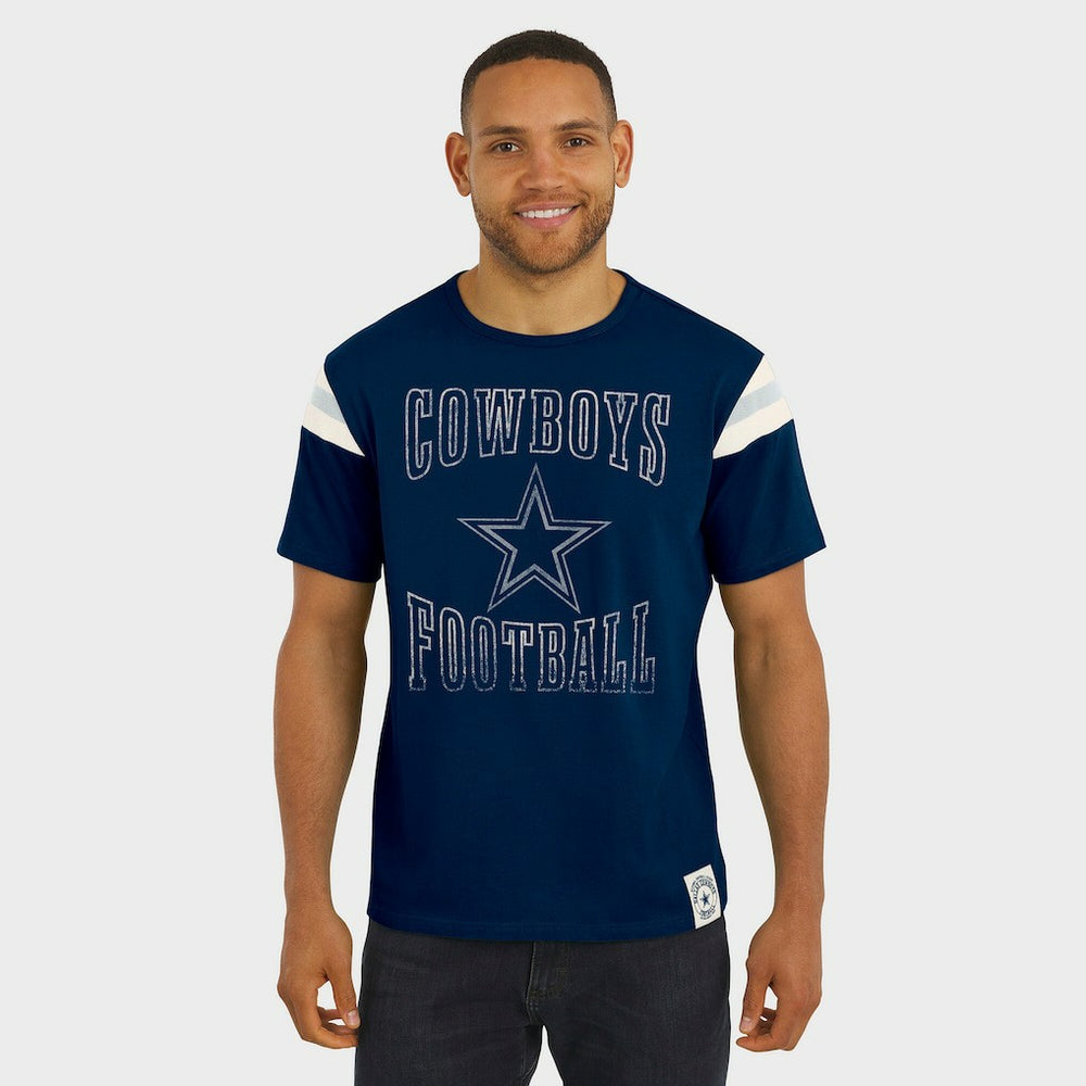 Dallas Cowboys Darius Rucker Collection Distressed Throwback Shoulder Stripe T-Shirt - Navy - Fanatics