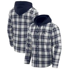 Dallas Cowboys Darius Rucker Collection Plaid Flannel Quilted Full-Snap Hooded Shacket - Navy - Fanatics