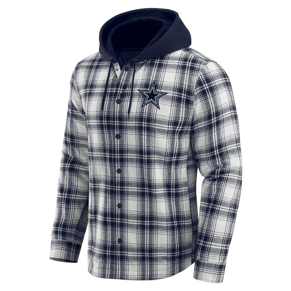 Dallas Cowboys Darius Rucker Collection Plaid Flannel Quilted Full-Snap Hooded Shacket - Navy - Fanatics