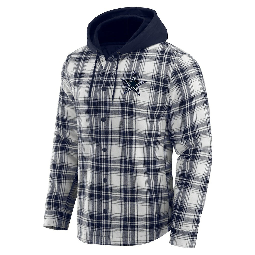 Dallas Cowboys Darius Rucker Collection Plaid Flannel Quilted Full-Snap Hooded Shacket - Navy - Fanatics