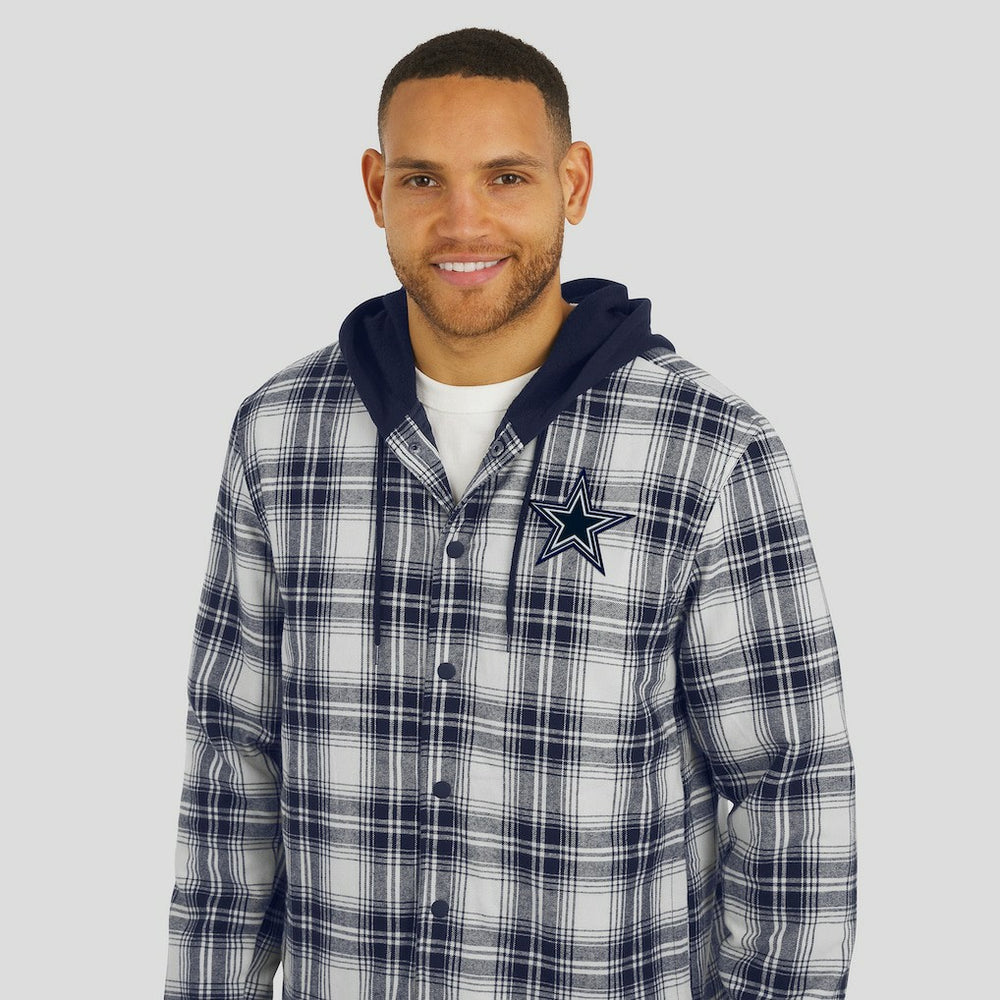 Dallas Cowboys Darius Rucker Collection Plaid Flannel Quilted Full-Snap Hooded Shacket - Navy - Fanatics