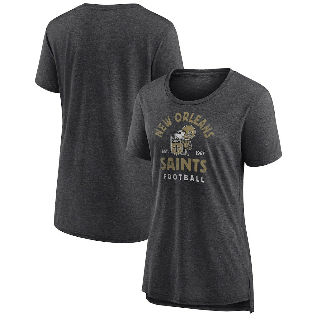 New Orleans Saints Women's Vintage Arch Tri-Blend T-Shirt - Charcoal - NFL